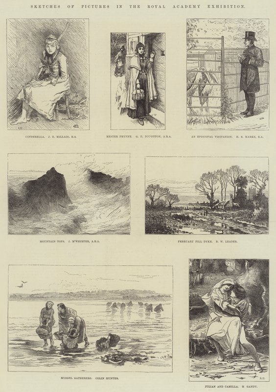 Skizzen von Bildern in der Ausstellung der Royal Academy von John Everett Millais