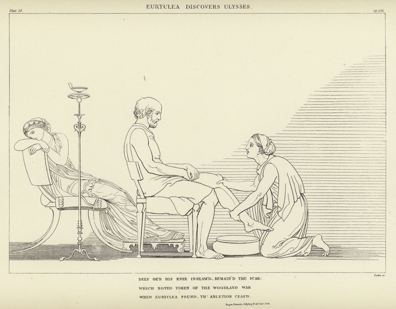 Eurykleia entdeckt Odysseus von John Flaxman