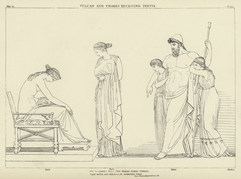 Vulkan und Chares empfangen Thetis von John Flaxman