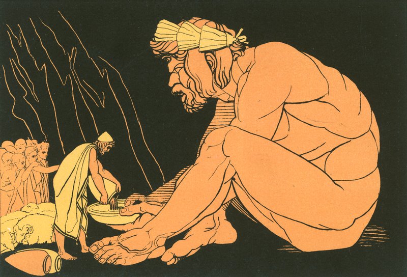 Odysseus gibt Polyphem Wein von John Flaxman