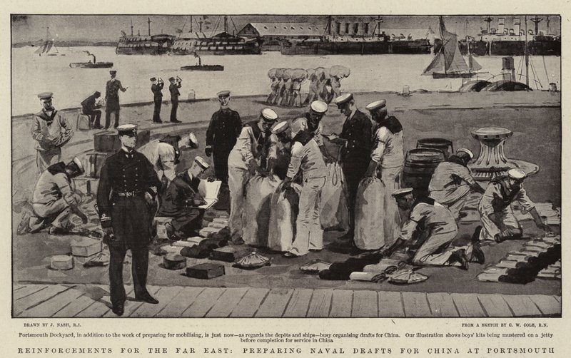 Verstärkungen für den Fernen Osten, Vorbereitung von Marineeinheiten für China in Portsmouth von Joseph Nash