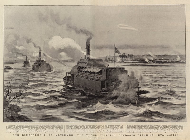 Die Bombardierung von Metemmeh, die drei ägyptischen Kanonenboote im Einsatz von Joseph Nash