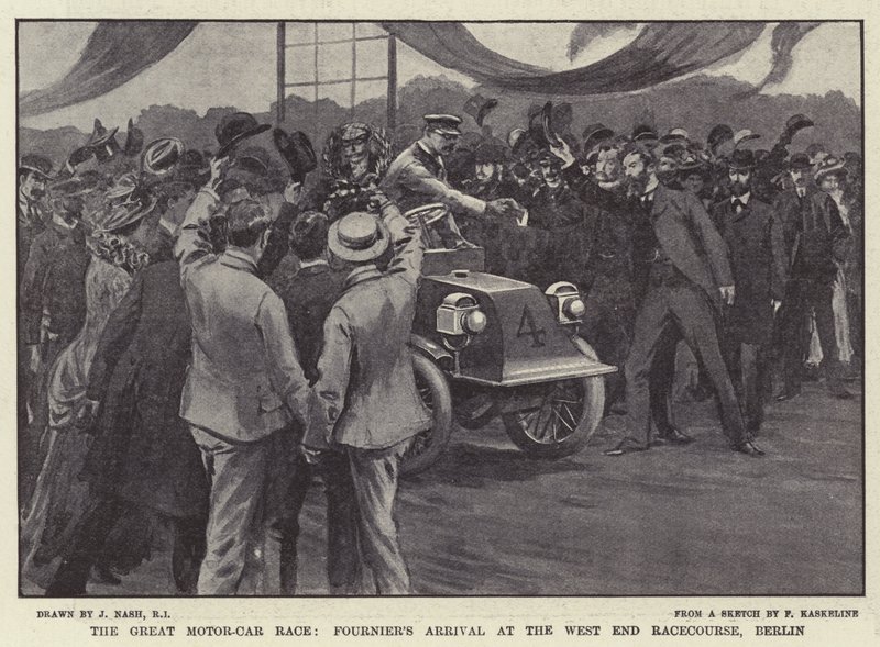 Das große Autorennen, Fourniers Ankunft auf der West End Rennstrecke, Berlin von Joseph Nash
