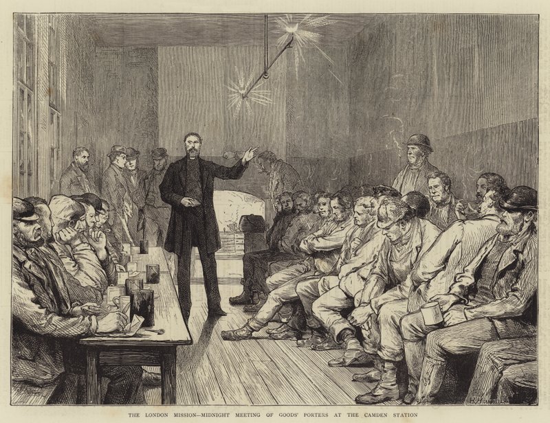 Die Londoner Mission, Mitternachtstreffen der Güterträger am Camden Station von Joseph Nash