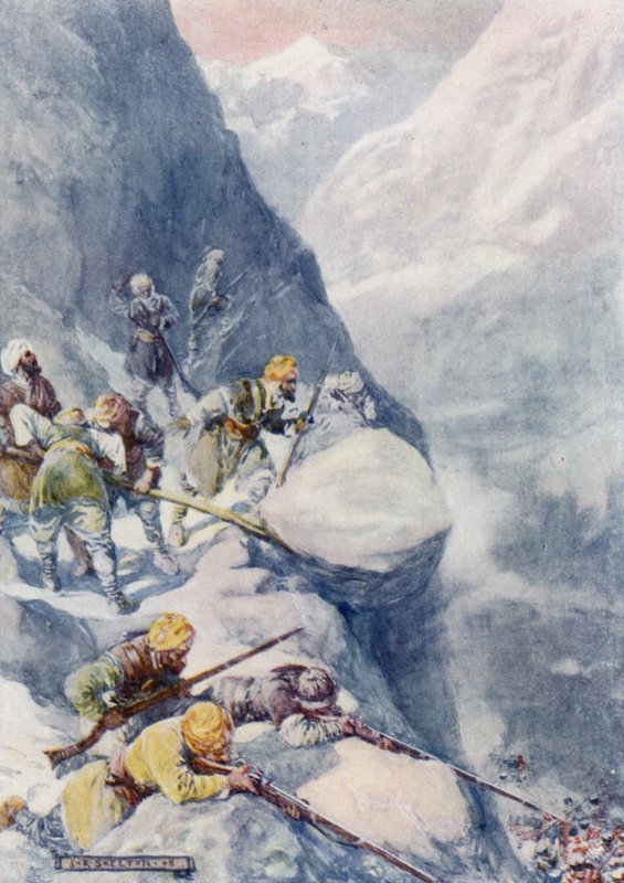 Zermalmt von rollenden Steinen, niedergemäht von Musketensalven, fielen die Männer zu Hunderten von Joseph Ratcliffe Skelton