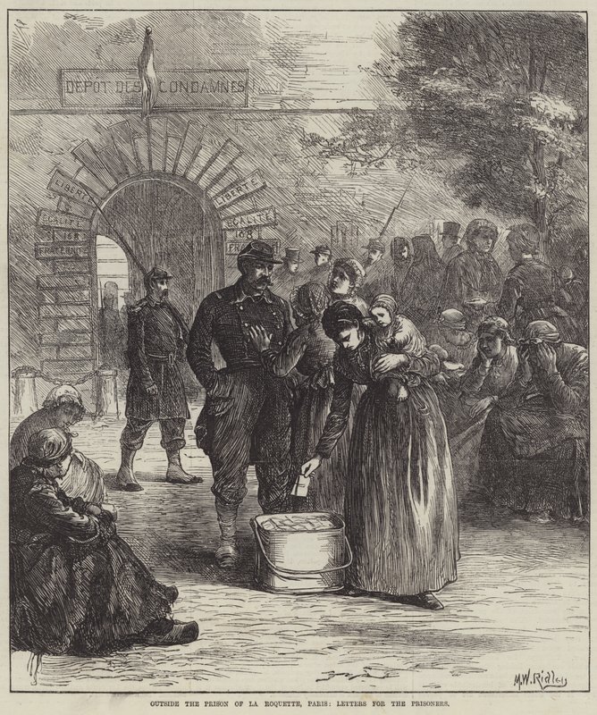 Vor dem Gefängnis von La Roquette, Paris, Briefe für die Gefangenen von Matthew White Ridley