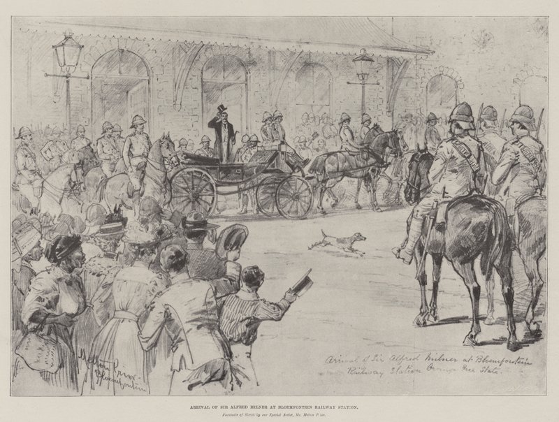 Ankunft von Sir Alfred Milner am Bahnhof von Bloemfontein von Melton Prior