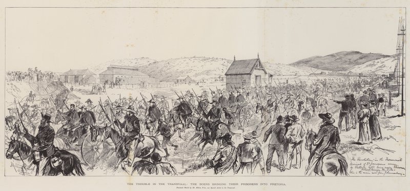 Die Unruhen im Transvaal, die Buren bringen ihre Gefangenen nach Pretoria von Melton Prior