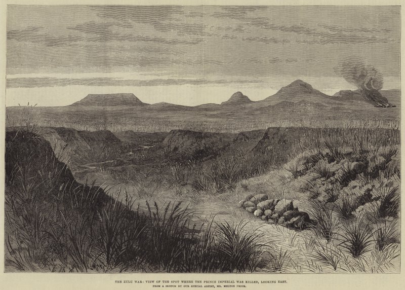 Der Zulukrieg, Ansicht des Ortes, an dem der Prinz Imperial getötet wurde, Blick nach Osten von Melton Prior