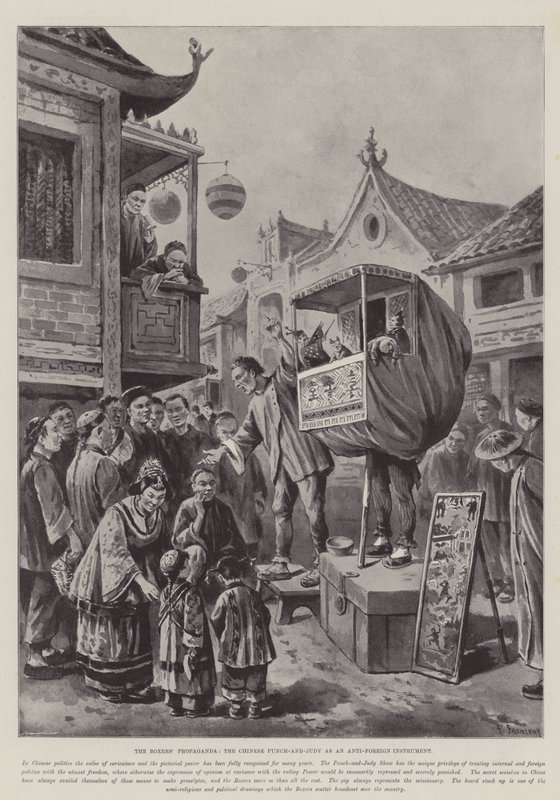 Die Propaganda der Boxer, das chinesische Punch-and-Judy als anti-ausländisches Instrument von Paul Frenzeny