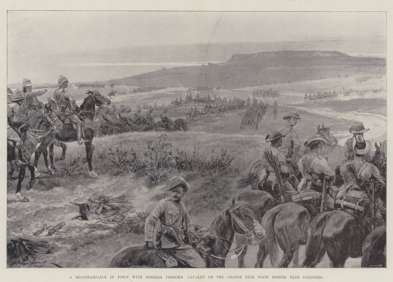 Eine Erkundung in Kraft mit General Frenchs Kavallerie an der Grenze des Oranje-Freistaats in der Nähe von Colesberg von Richard Caton Woodville junior