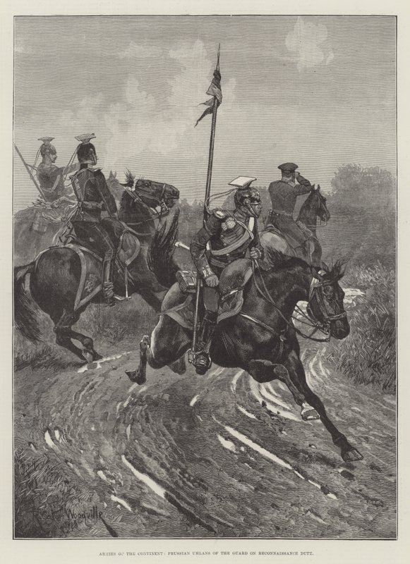 Armeen des Kontinents, Preußische Ulanen der Garde auf Aufklärungsmission von Richard Caton Woodville junior
