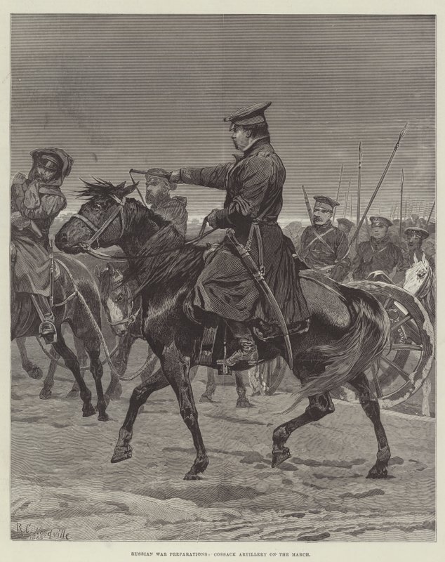 Russische Kriegsvorbereitungen, Kosakenartillerie auf dem Marsch von Richard Caton Woodville junior