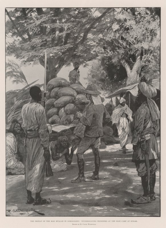 Die Niederlage des verrückten Mullahs in Somaliland, Verhöre von Gefangenen im Basislager in Burao von Richard Caton Woodville junior