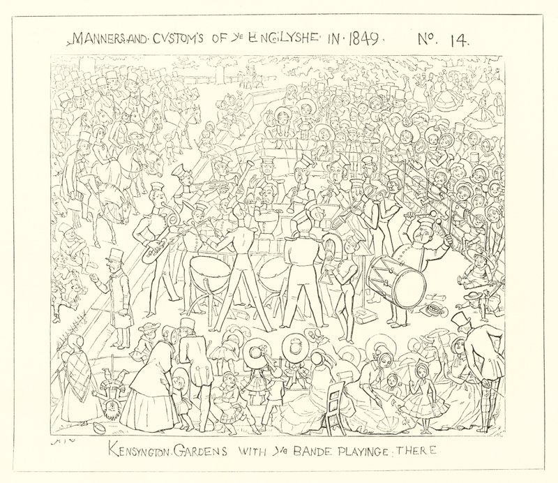 1849, Kensington Gardens mit der spielenden Band von Richard Doyle