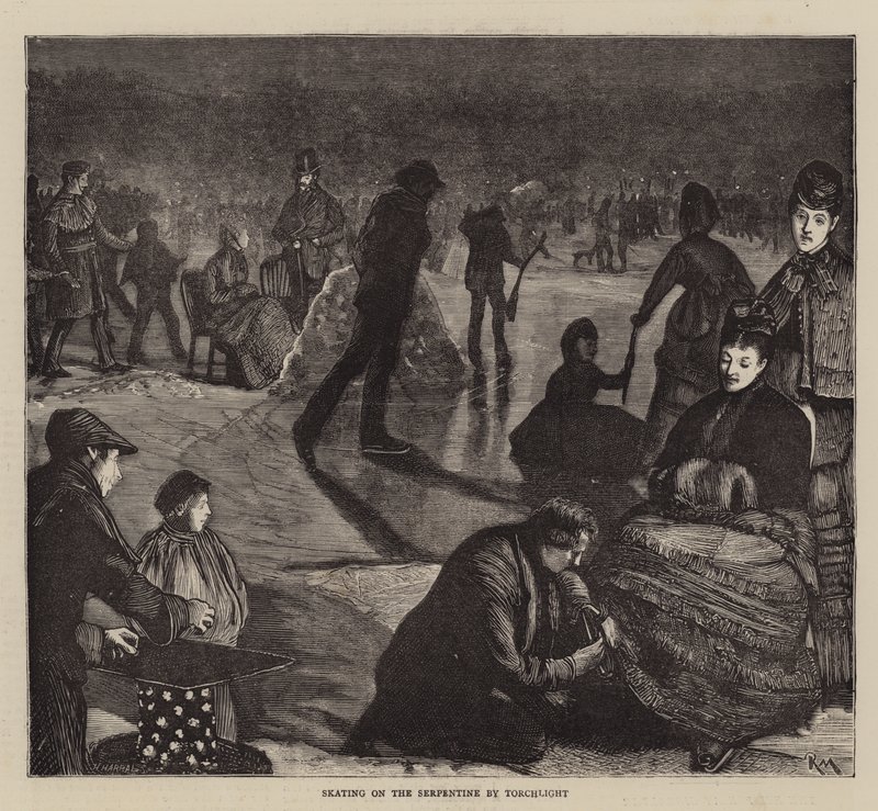 Schlittschuhlaufen auf der Serpentine bei Fackellicht von Robert Walker Macbeth