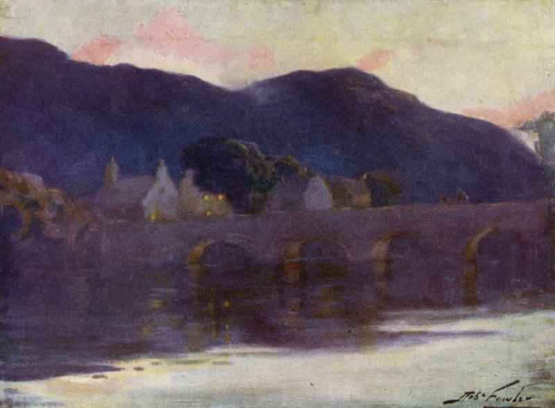 Brücke, Cwm-y-Glo, Abend (Farblithografie) von Robert (after) Fowler