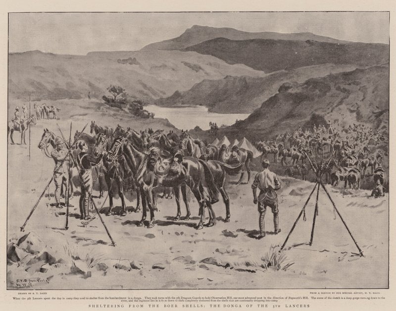 Schutz vor den Buren-Granaten, die Donga der 5. Lanzenreiter von S.T. Dadd