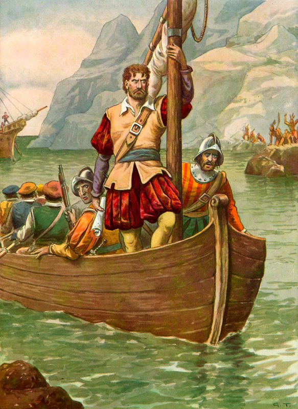 Giovanni da Verrazzano am Hudson River von Tancredi Scarpelli