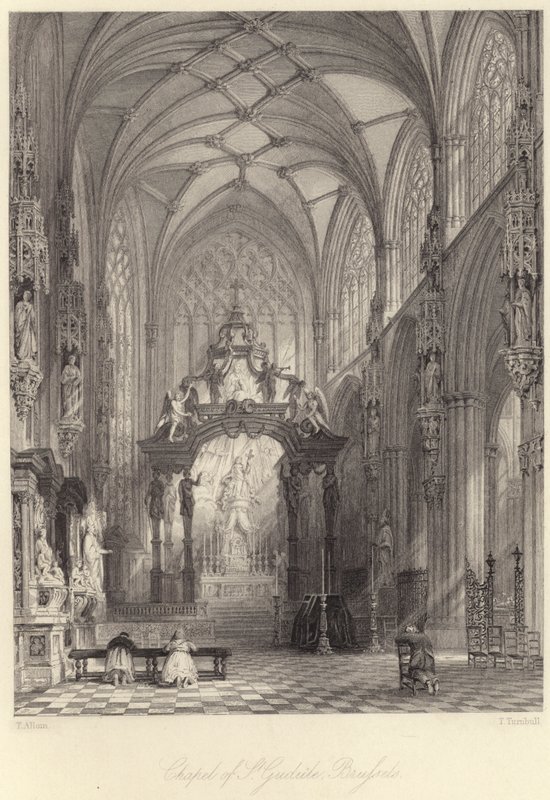 Kapelle der St. Gudula, Brüssel (Gravur) von Thomas (after) Allom