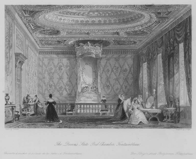 Das Staatsbettzimmer der Königin, Fontainebleau von Thomas (after) Allom