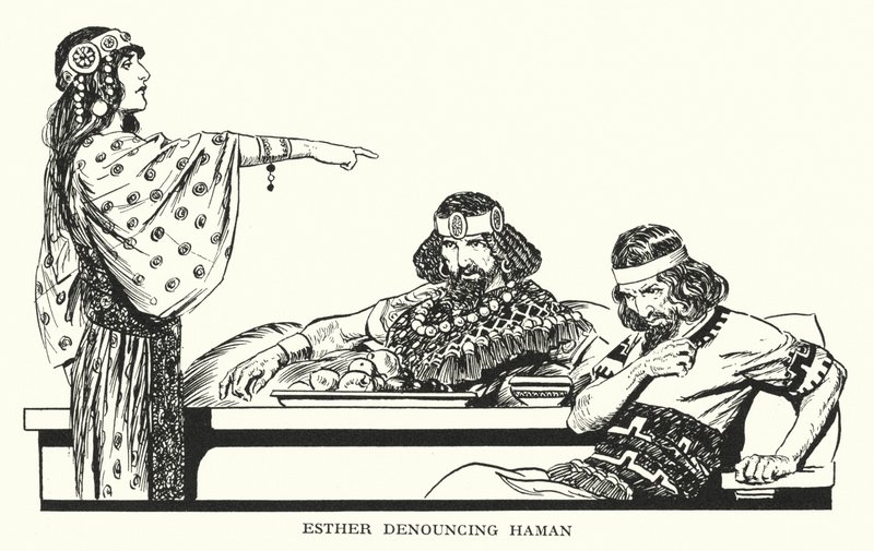 Esther denunziert Haman von Thomas Heath Robinson