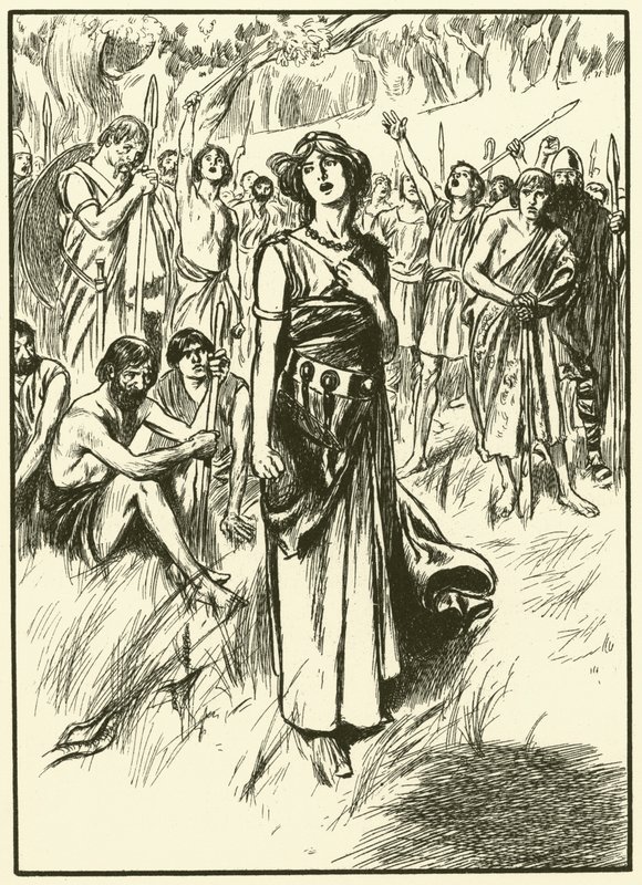 Königin Boadicea und ihre Soldaten (Gravur) von Thomas Heath Robinson