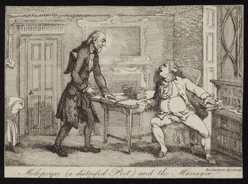 Melopoyn, ein verzweifelter Dichter und der Manager von Thomas Rowlandson