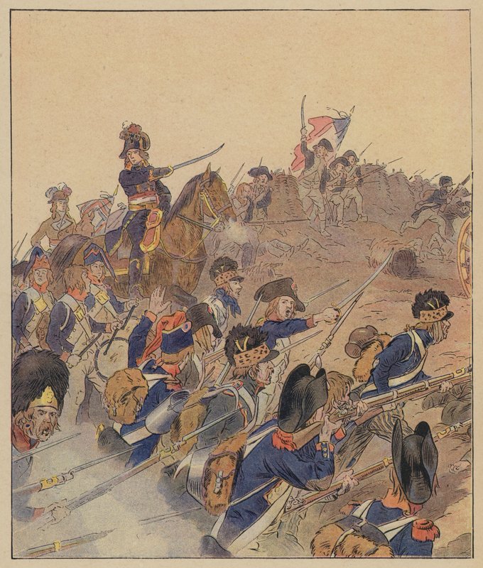Soldaten der französischen Revolutionsarmee auf dem Schlachtfeld von Victor Huen