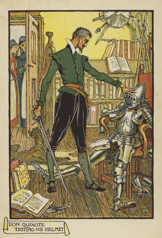 Don Quijote testet seinen Helm von Walter Crane