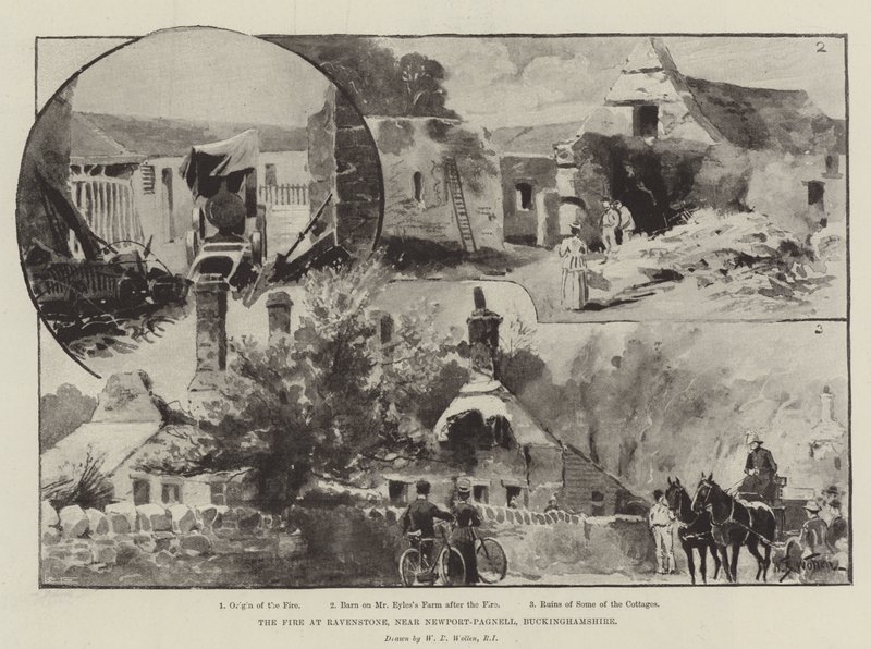 Das Feuer in Ravenstone, nahe Newport-Pagnell, Buckinghamshire von William Barnes Wollen