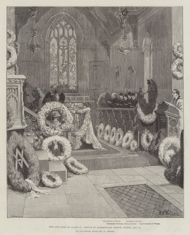 Der verstorbene Herzog von Clarence, Gottesdienst in der Kirche von Sandringham, Sonntag, 17. Januar von William Barnes Wollen