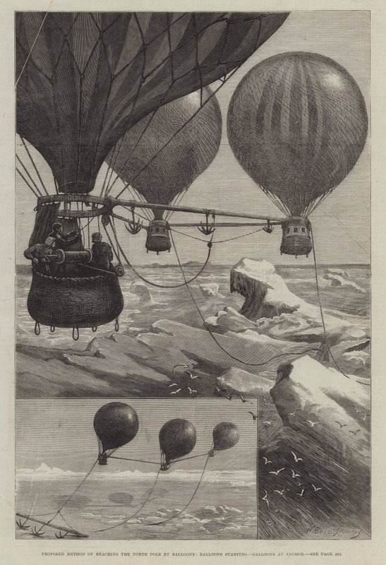 Vorgeschlagene Methode, den Nordpol mit Ballons zu erreichen, Ballons starten, Ballons vor Anker von William Bazett Murray