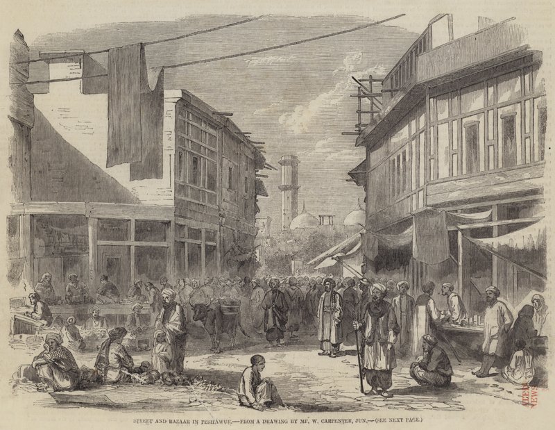 Straße und Basar in Peschawar von William Carpenter
