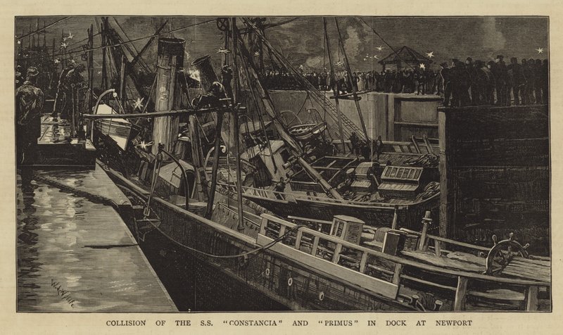 Kollision der SS Constancia und Primus im Dock von Newport von William Lionel Wyllie
