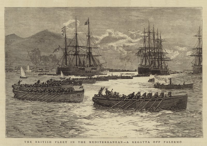 Die britische Flotte im Mittelmeer, eine Regatta vor Palermo von William Lionel Wyllie