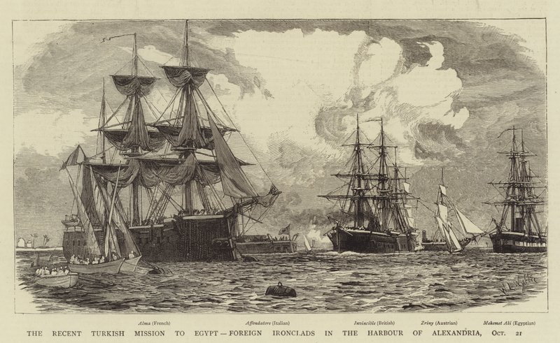 Die jüngste türkische Mission nach Ägypten, ausländische Panzerschiffe im Hafen von Alexandria, 21. Oktober von William Lionel Wyllie