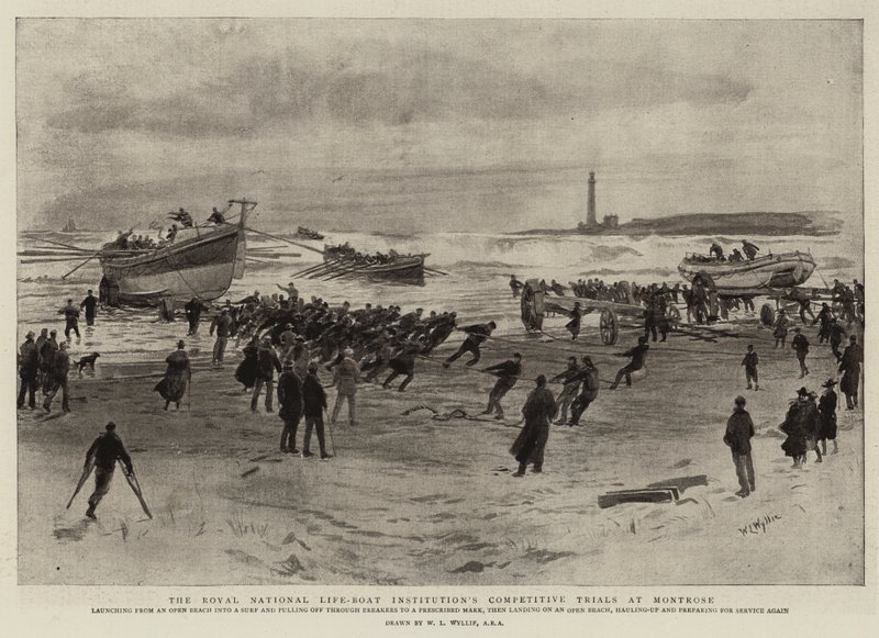 Die Wettbewerbsversuche der Royal National Life-Boat Institution in Montrose von William Lionel Wyllie