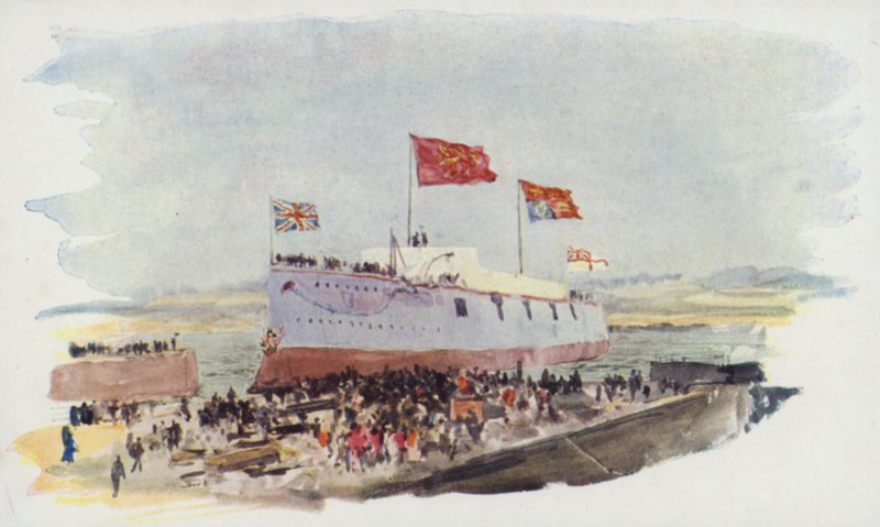 Ein Schlachtschiff auslaufen lassen, Chatham Dockyard von William Lionel Wyllie