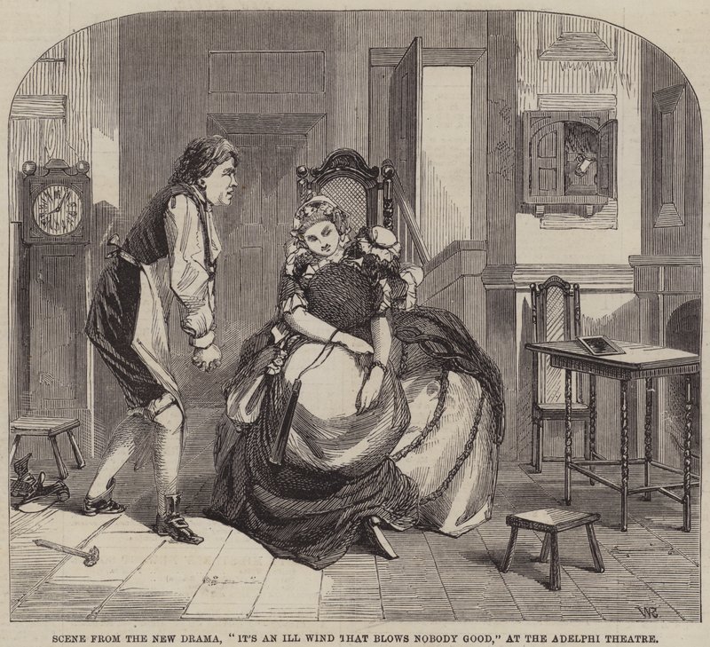Szene aus dem neuen Drama, Es ist ein schlechter Wind, der niemandem gut tut, im Adelphi-Theater von William Ralston