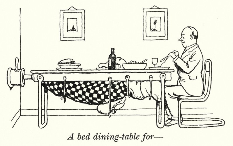 Ein Bett-Esstisch für von William Heath Robinson