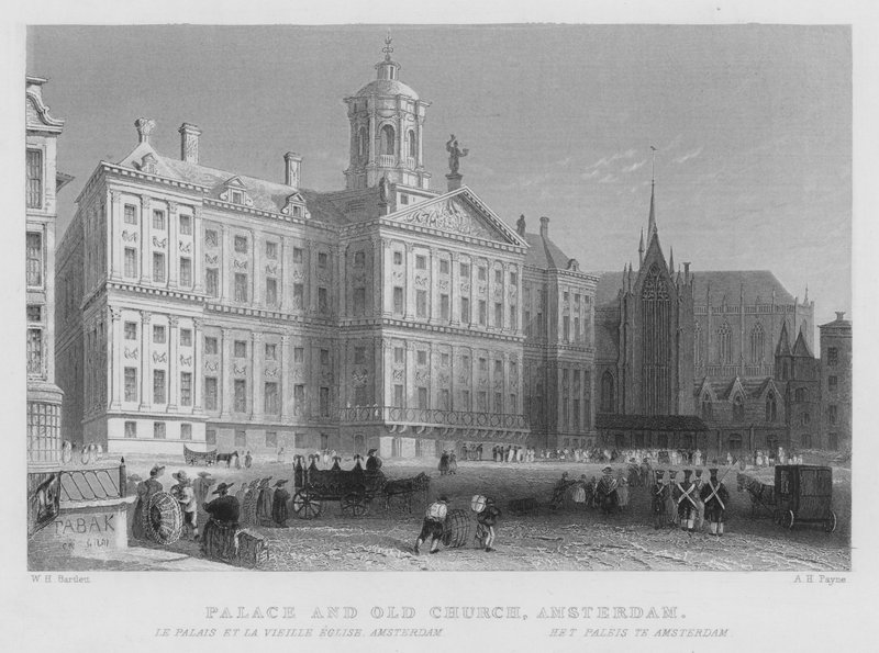Palast und alte Kirche, Amsterdam (Stich) von William Henry Bartlett