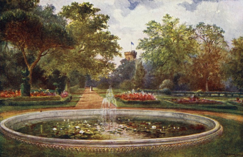 Warwick Castle: Terrassenweg (Farblithografie) von William W. Quatremain