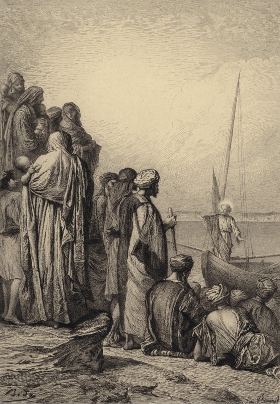 Jesus lehrt auf einem Schiff von after Albert Robida