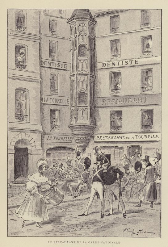 Das Restaurant der Nationalgarde von after Albert Robida